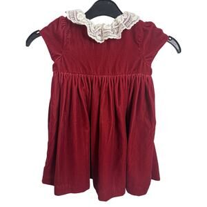 Janie and Jack Red Velvet Holiday Dress Lace Collar 18-24M Lined